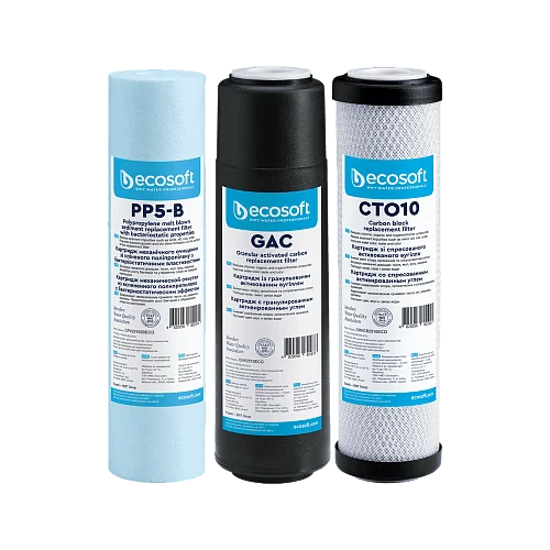 Улучшенный комплект картриджей Ecosoft 1-2-3 для фильтра обратного осмоса без коробки